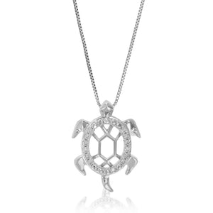 1/10 cttw Diamond Pendant Necklace for Women, Lab Grown Diamond Turtle Pendant Necklace in .925 Sterling Silver with Chain, Size 3/4 Inch
