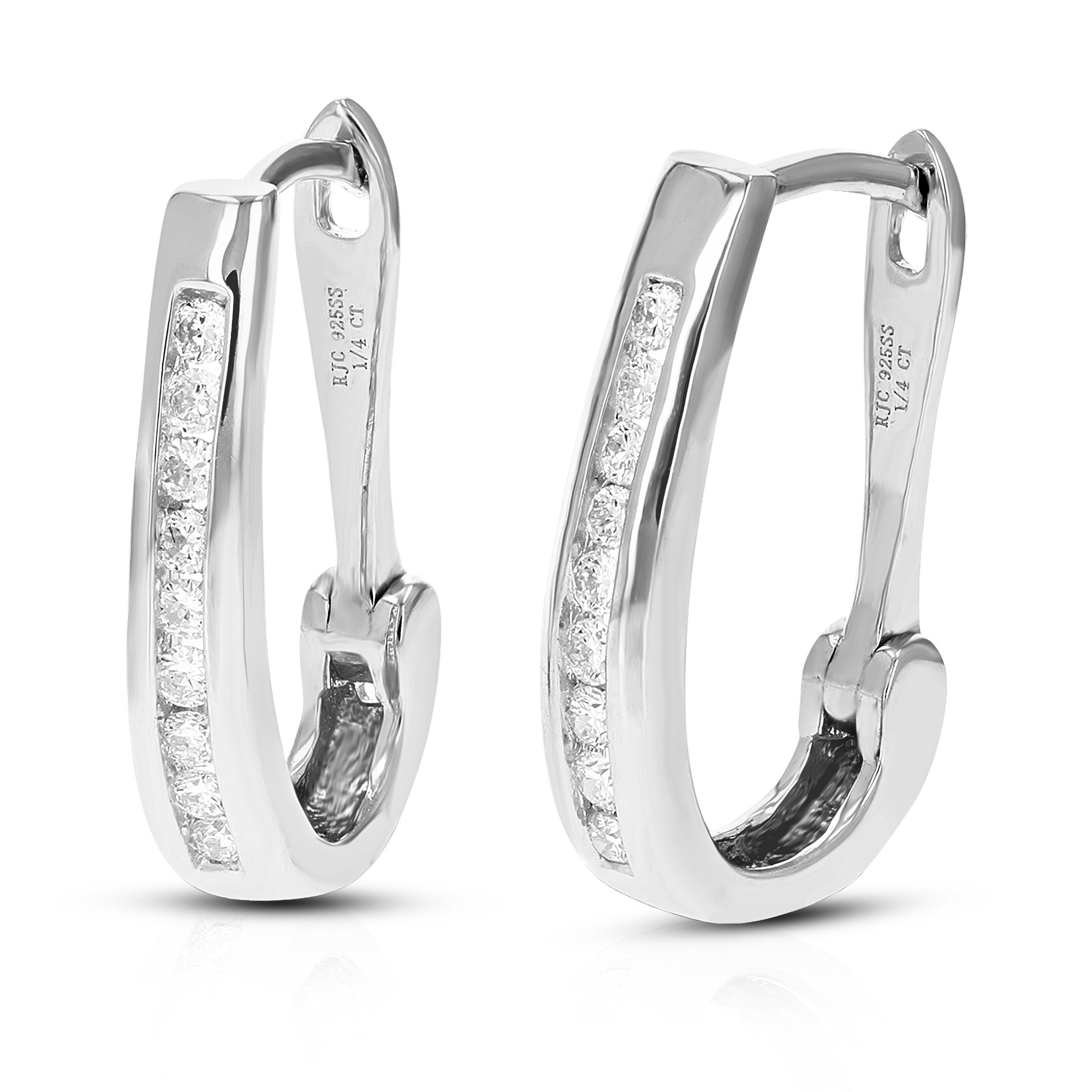 1/4 cttw Diamond Hoop Earrings for Women, Round Lab Grown Diamond Earrings in .925 Sterling Silver, Channel Setting, 2/5 Inch