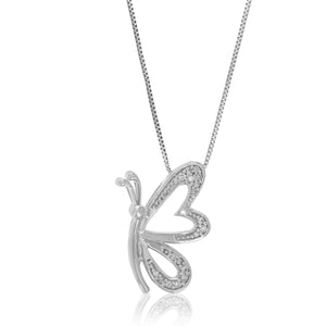 1/12 cttw Diamond Pendant Necklace for Women, Lab Grown Diamond Butterfly Pendant Necklace in .925 Sterling Silver with Chain, Size 2/3 Inch