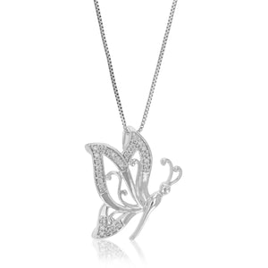 1/10 cttw Diamond Pendant Necklace for Women, Lab Grown Diamond Butterfly Pendant Necklace in .925 Sterling Silver with Chain, Size 2/3 Inch