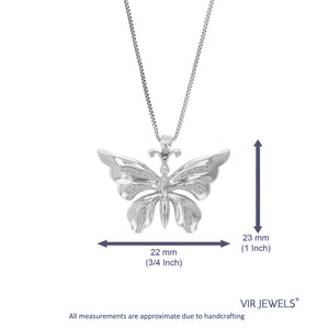 1/12 cttw Diamond Pendant Necklace for Women, Lab Grown Diamond Butterfly Pendant Necklace in .925 Sterling Silver with Chain, Size 3/4 Inch