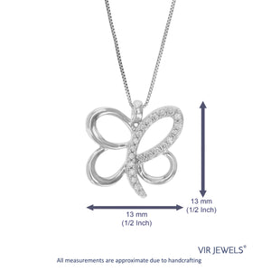 1/10 cttw Diamond Pendant Necklace for Women, Lab Grown Diamond Butterfly Pendant Necklace in .925 Sterling Silver with Chain, Size 1/2 Inch