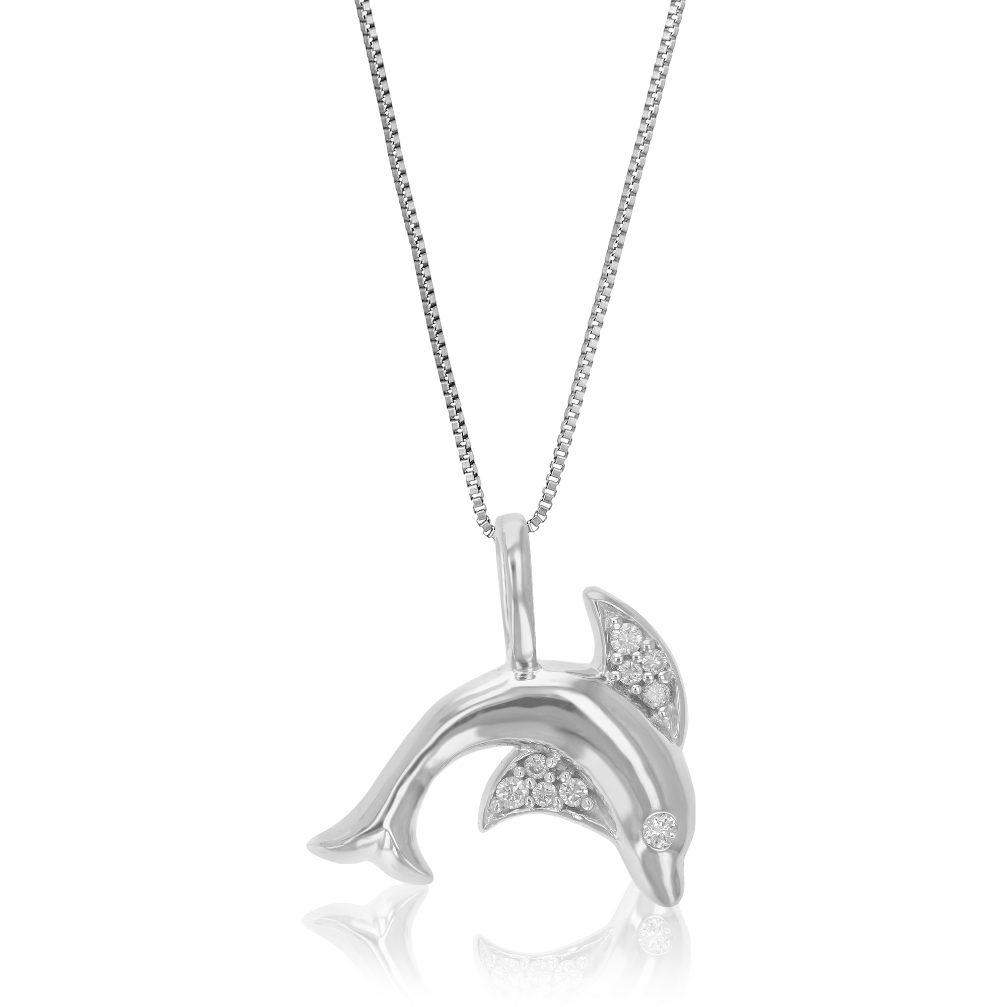 1/10 cttw Diamond Pendant Necklace for Women, Lab Grown Diamond Dolphin Pendant Necklace in .925 Sterling Silver with Chain, Size 2/3 Inch