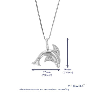 1/10 cttw Diamond Pendant Necklace for Women, Lab Grown Diamond Dolphin Pendant Necklace in .925 Sterling Silver with Chain, Size 1/2 Inch