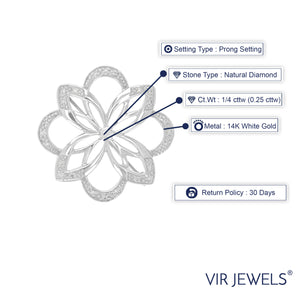 1/4 cttw Diamond Brooch Pin, Brooch Pin for Women Fashion in 14K White Gold, Prong Setting, 1 1/4 Inch