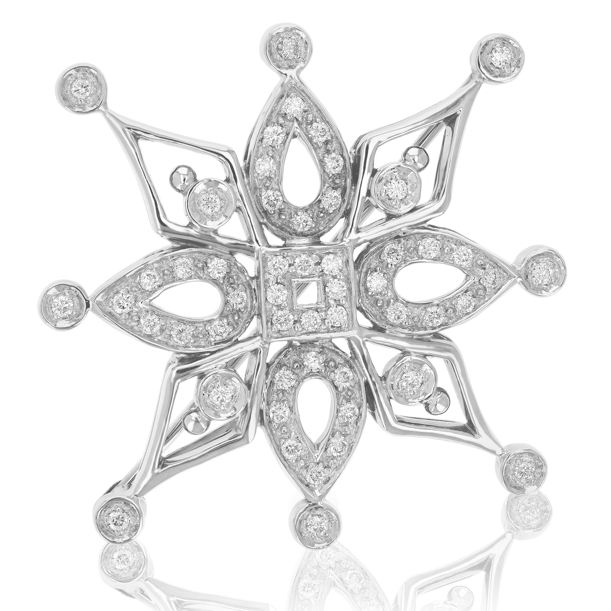 1/2 cttw Diamond Brooch Pin, Brooch Pin for Women Fashion in 14K White Gold, Prong Setting, 1 1/2 Inch