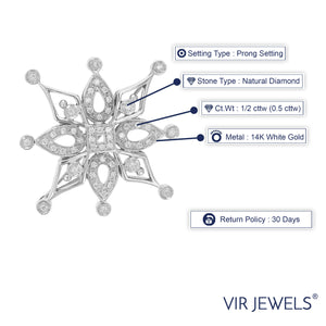 1/2 cttw Diamond Brooch Pin, Brooch Pin for Women Fashion in 14K White Gold, Prong Setting, 1 1/2 Inch