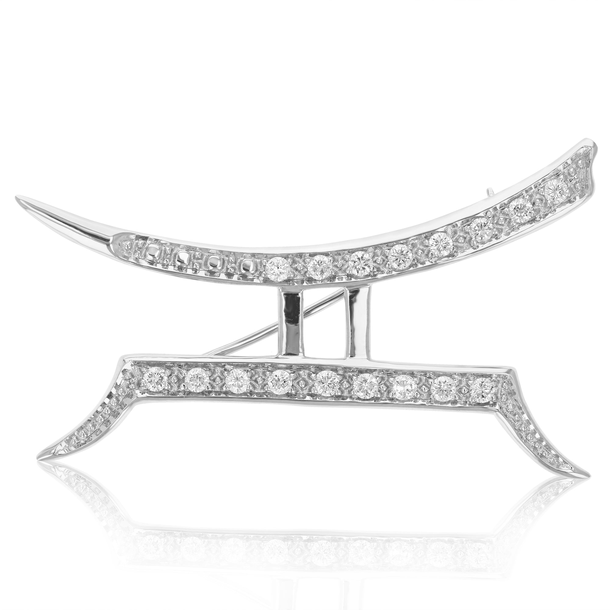 1/2 cttw Diamond Brooch Pin, Brooch Pin for Women Fashion in 14K White Gold, Prong Setting, 1 3/4 Inch