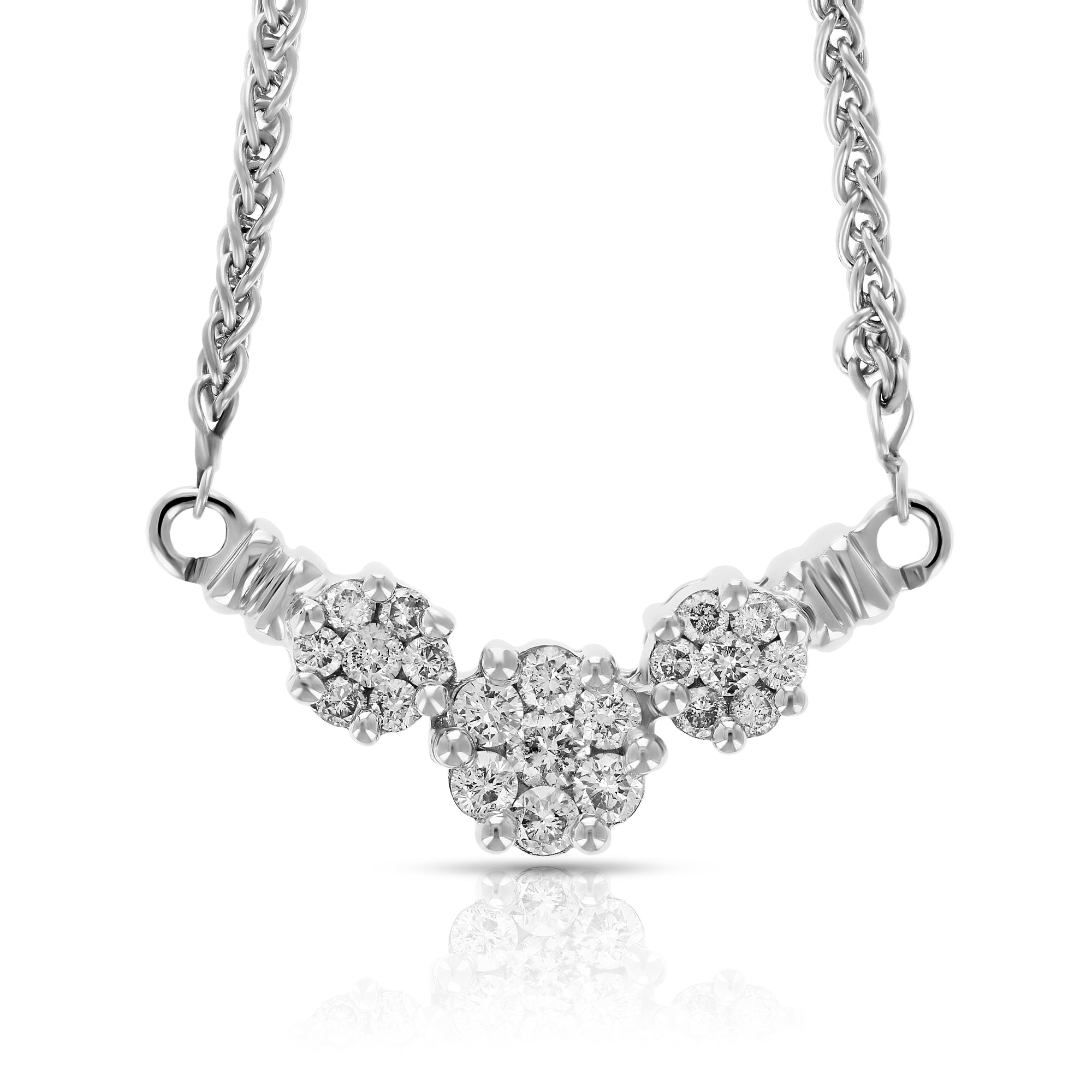 3 Stone Graduated Drop Style Pendant Diamond Necklace 1/3 CT