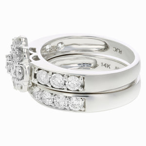 2 cttw Diamond Bridal Ring Set Cluster Flower Composite 14K White Gold Wedding