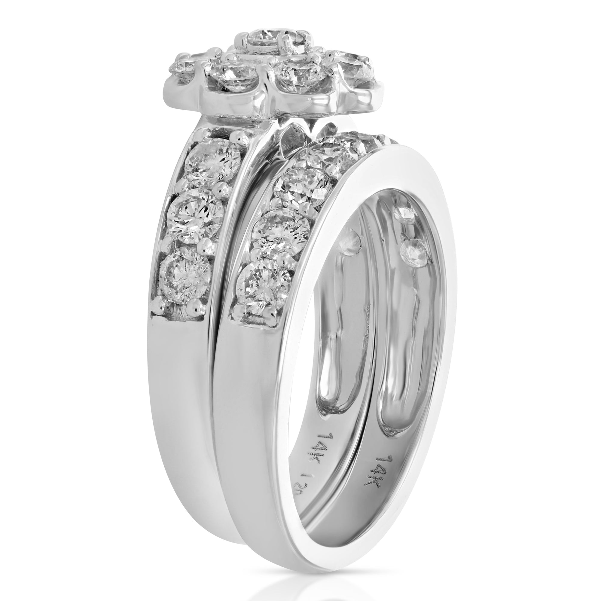 2 cttw Diamond Bridal Ring Set Cluster Flower Composite 14K White Gold Wedding