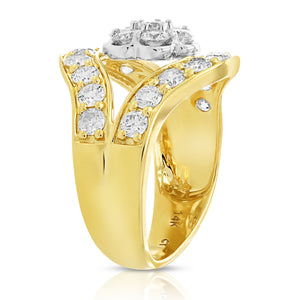 2 cttw Diamond Engagement Ring Cluster Design 14K Two Tone Gold Bridal Wedding