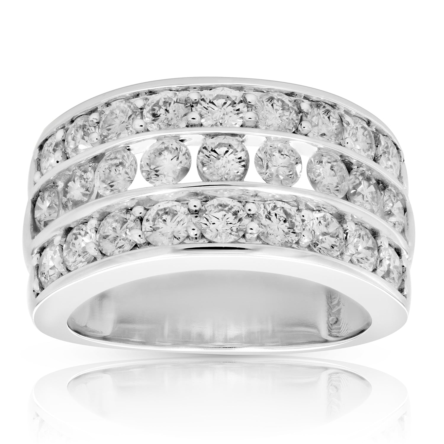 2.50 cttw Round Diamond Wedding Band Three Row 14K White Gold Channel Set Bridal