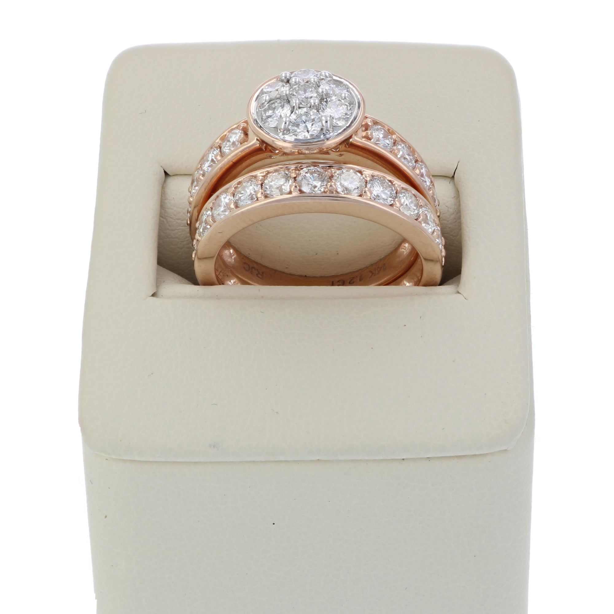 2 cttw Diamond Bridal Ring Set Cluster 14K Rose Gold Wedding Engagement
