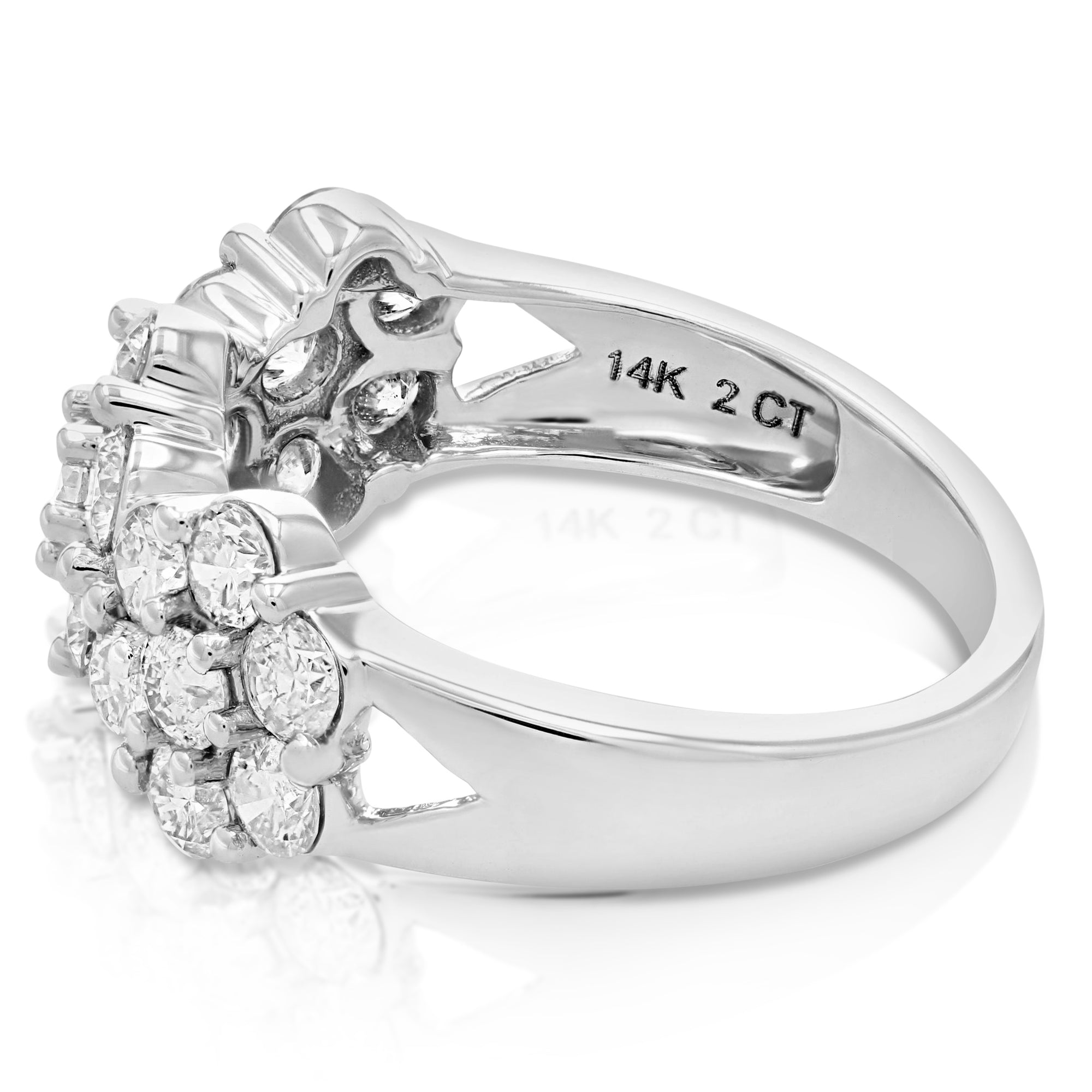 2 cttw Diamond Engagement Ring Three Stone Cluster 14K White Gold Bridal Wedding