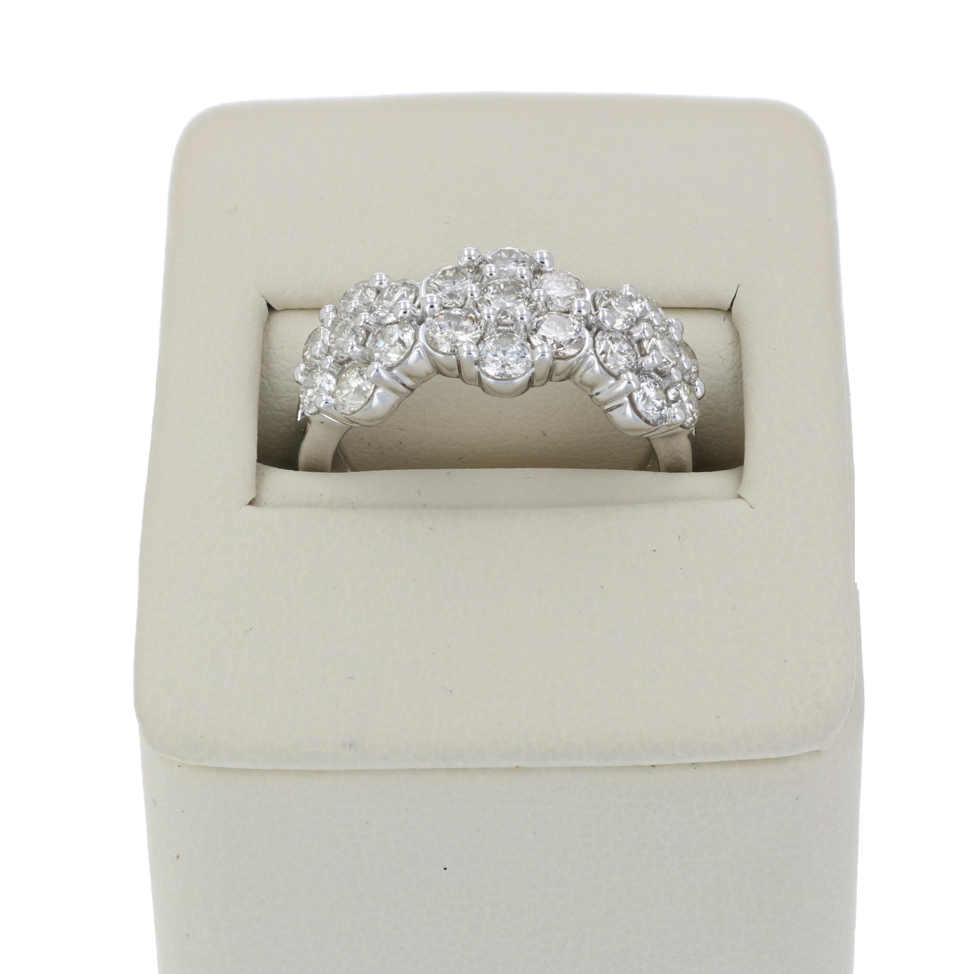 2 cttw Diamond Engagement Ring Three Stone Cluster 14K White Gold Bridal Wedding