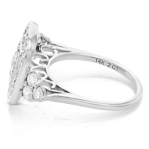 2 cttw Diamond Engagement Ring Cushion Shape with Accent 14K White Gold Bridal