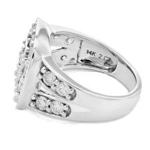 2 cttw Diamond Engagement Ring Cushion Shape with 2 Row 14K White Gold Bridal