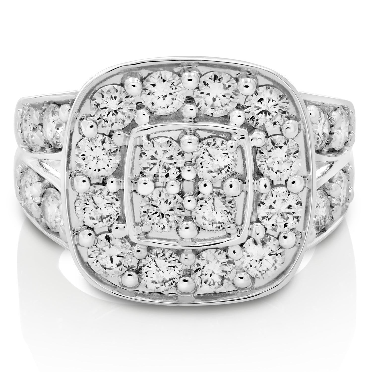 2 cttw Diamond Engagement Ring Cushion Shape with 2 Row 14K White Gold Bridal