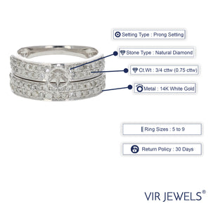 3/4 cttw Diamond Semi Mount Bridal Set 14K White Gold Engagement Wedding Size 7