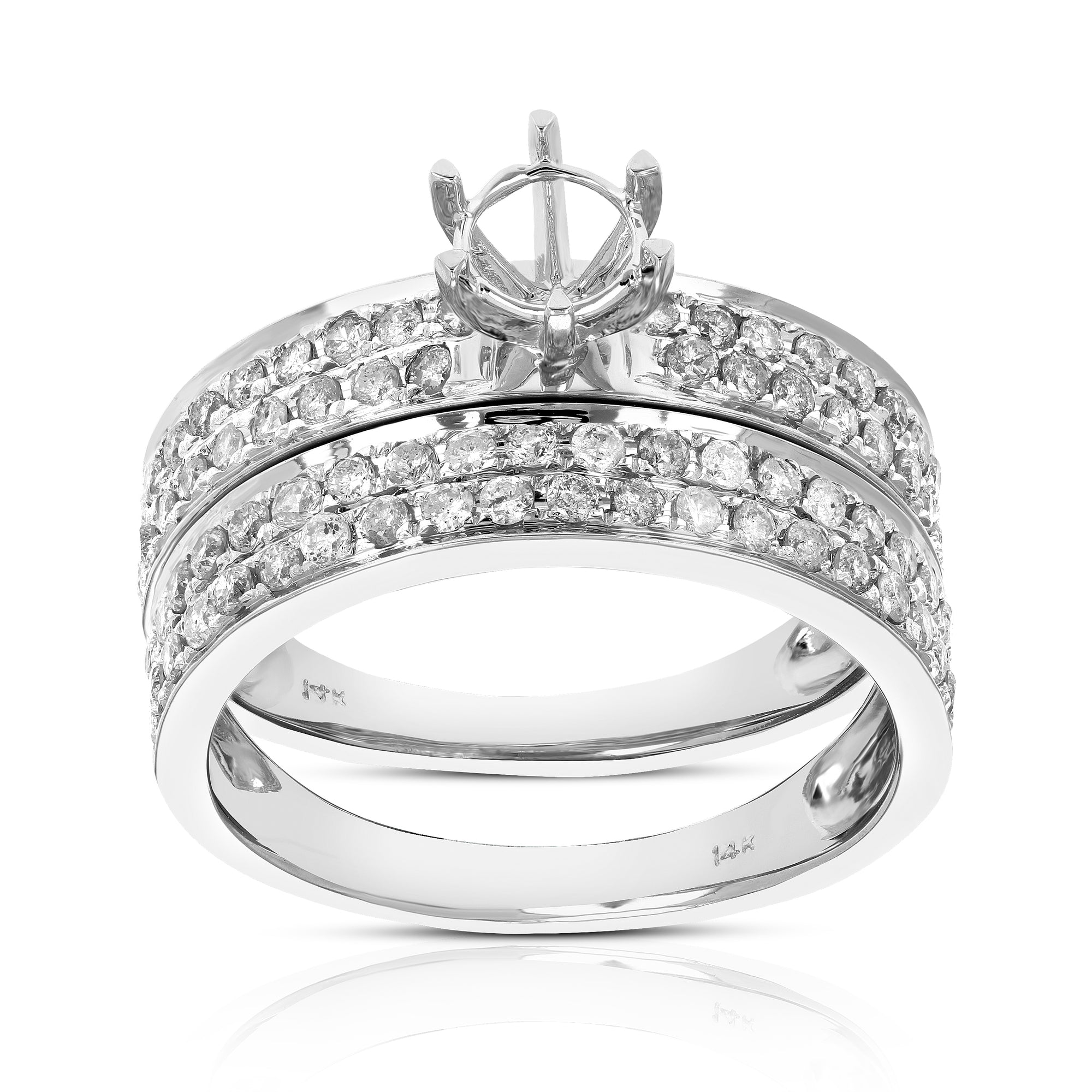 3/4 cttw Diamond Semi Mount Bridal Set 14K White Gold Engagement Wedding Size 7