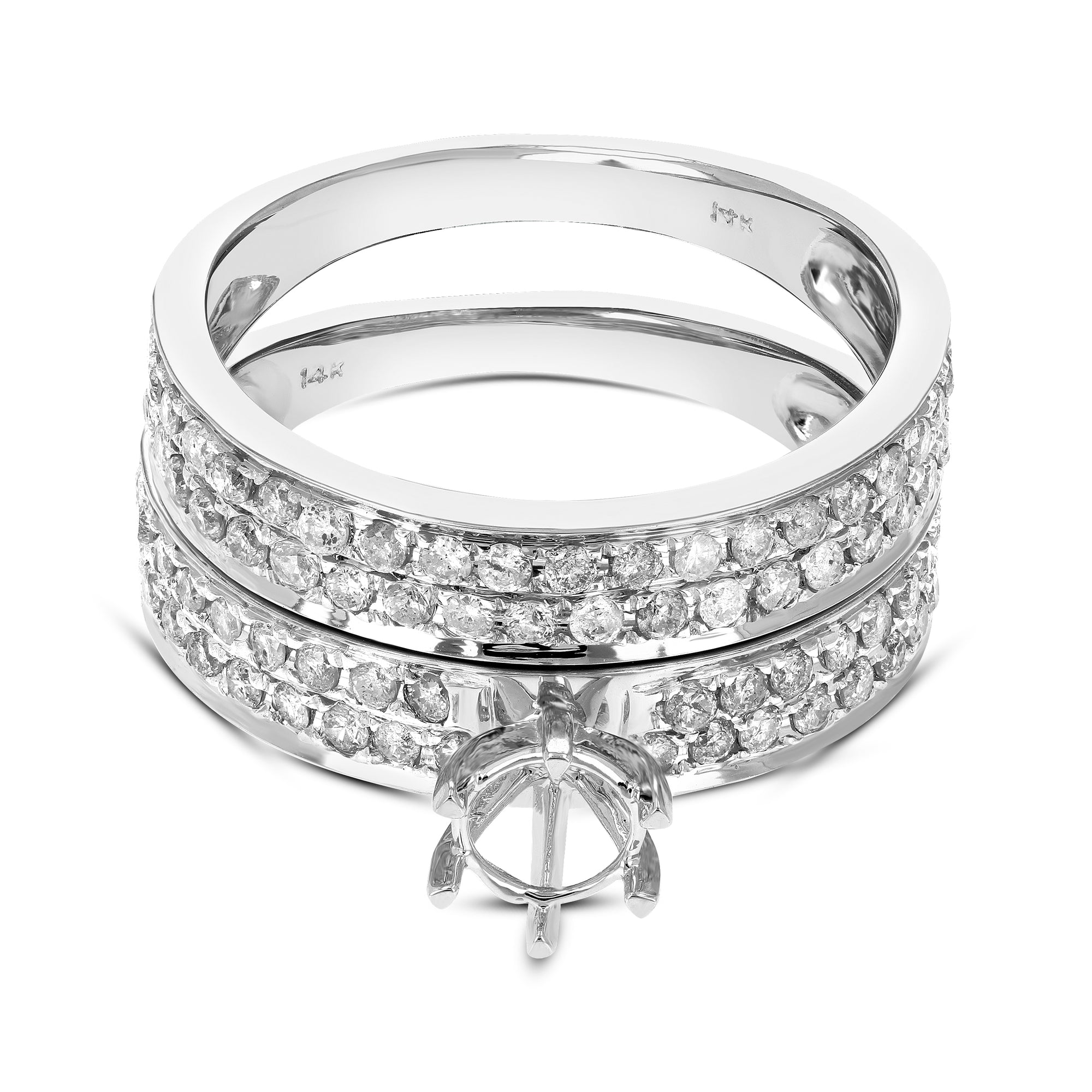 3/4 cttw Diamond Semi Mount Bridal Set 14K White Gold Engagement Wedding Size 7