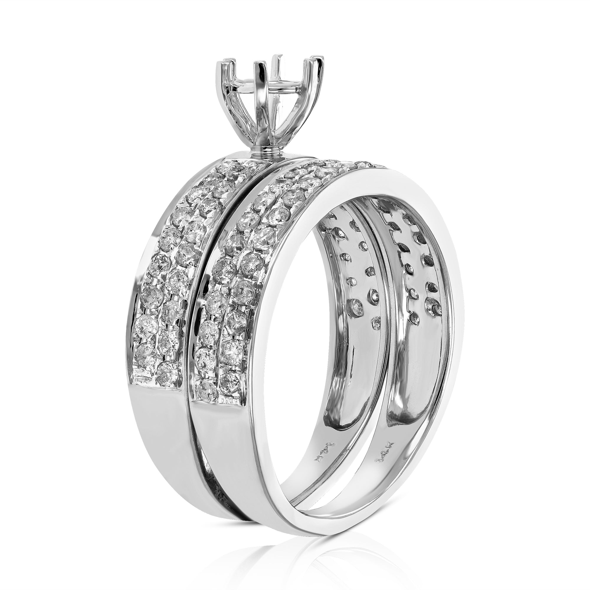 3/4 cttw Diamond Semi Mount Bridal Set 14K White Gold Engagement Wedding Size 7