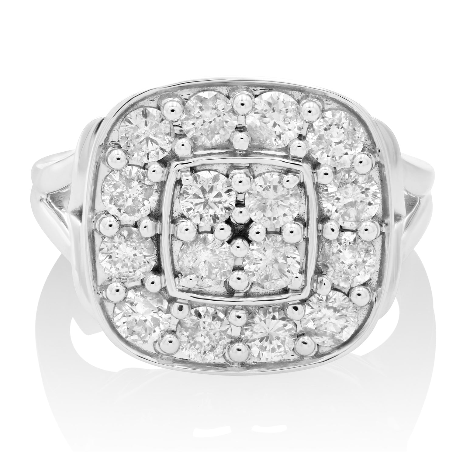 1.50 cttw Diamond Engagement Ring Cushion Style 14K White Gold Bridal Wedding