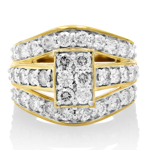 3 cttw Diamond Engagement Ring Three Row Composite 14K Yellow Gold Bridal Style