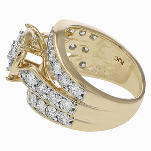 3 cttw Diamond Engagement Ring Three Row Cluster 14K Yellow Gold Bridal Wedding