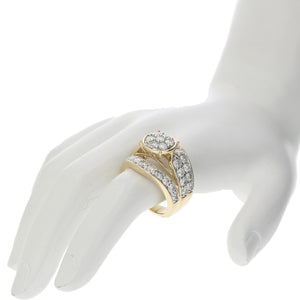 3 cttw Diamond Engagement Ring Three Row Cluster 14K Yellow Gold Bridal Wedding
