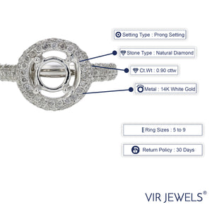 0.90 cttw Diamond Semi Mount Engagement Ring 14K White Gold Wedding Size 7