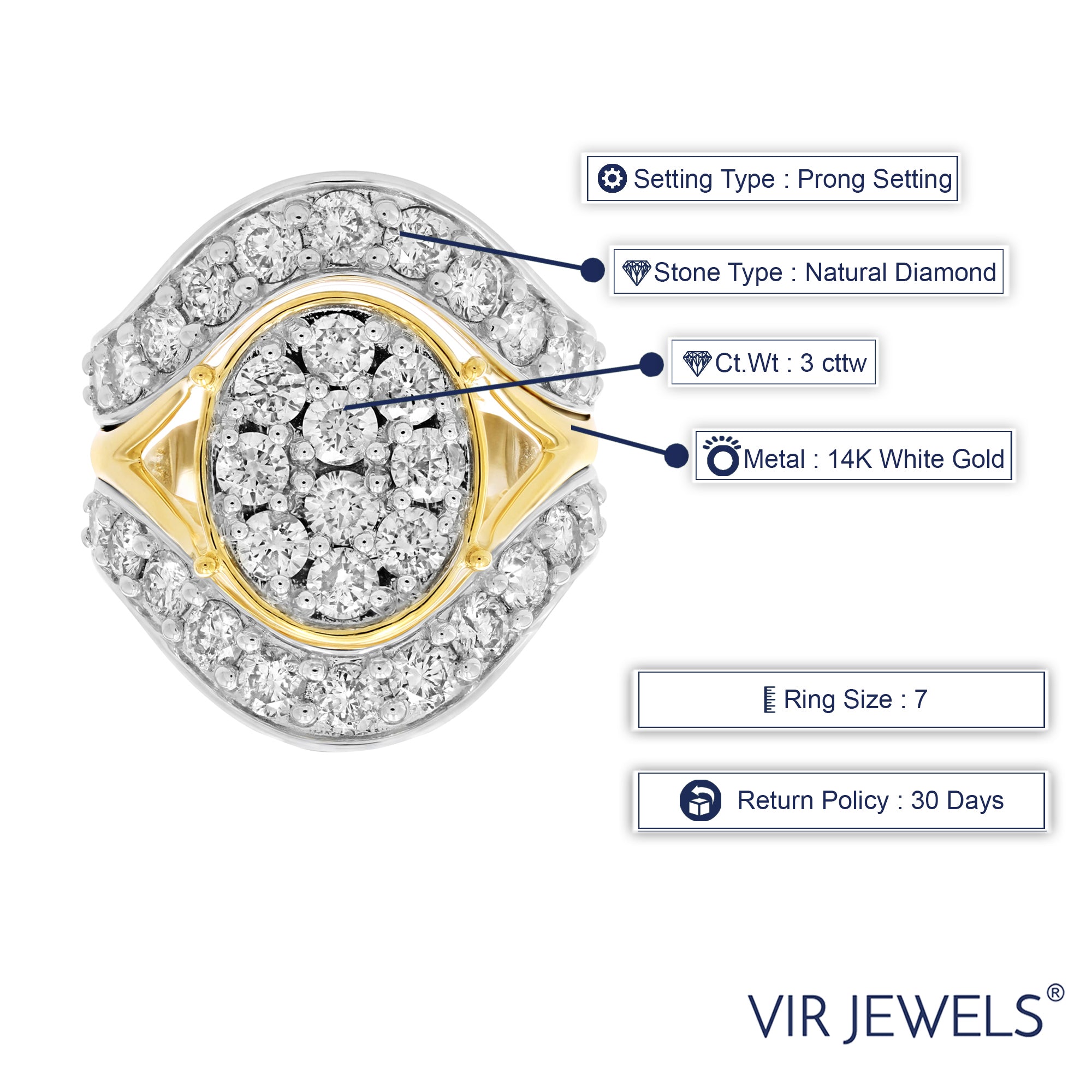 3 cttw Diamond Engagement Ring Oval Shape 14K Two Tone Gold Bridal Wedding Ring