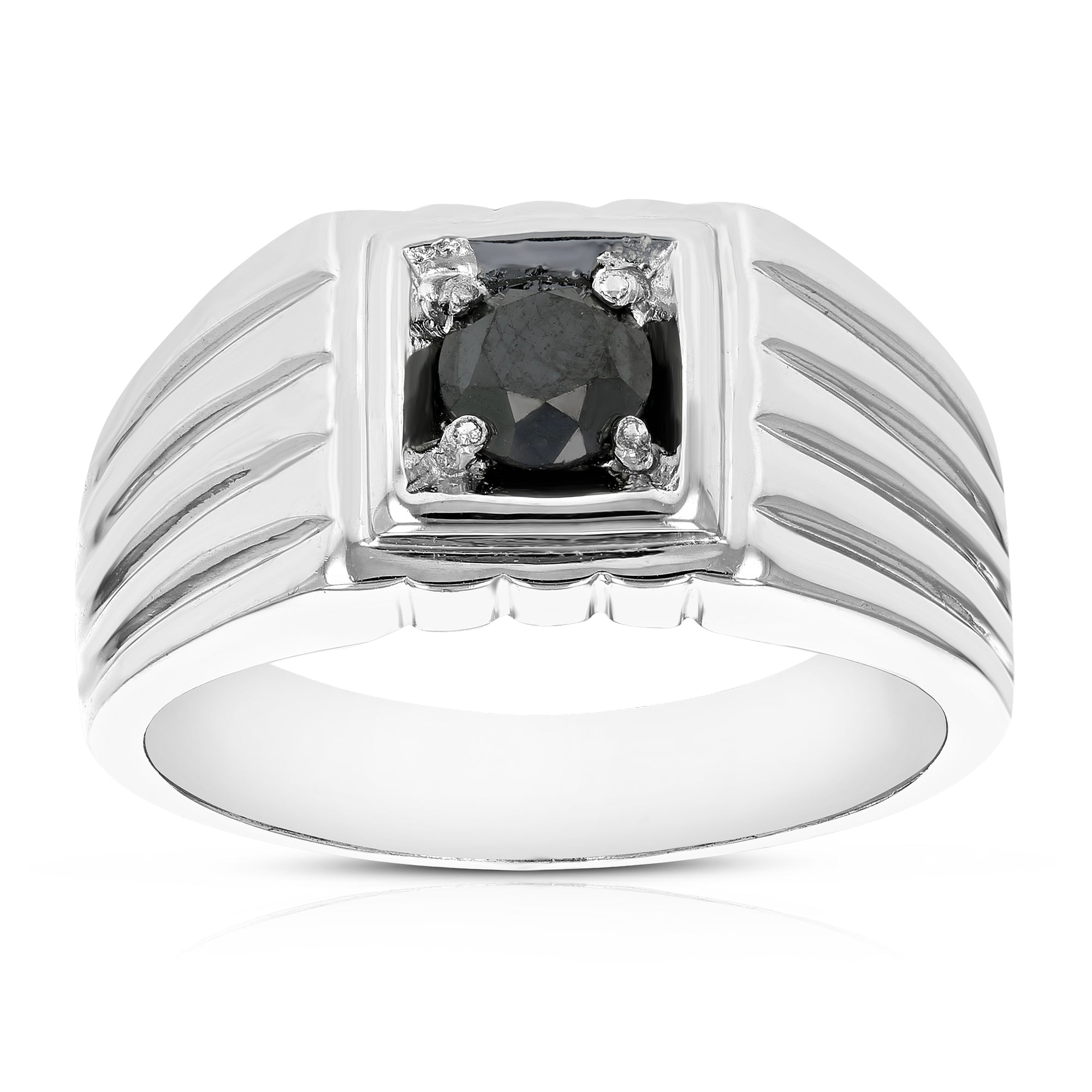 3/4 cttw Men's Black Diamond Engagement Ring Solitaire .925 Sterling Silver