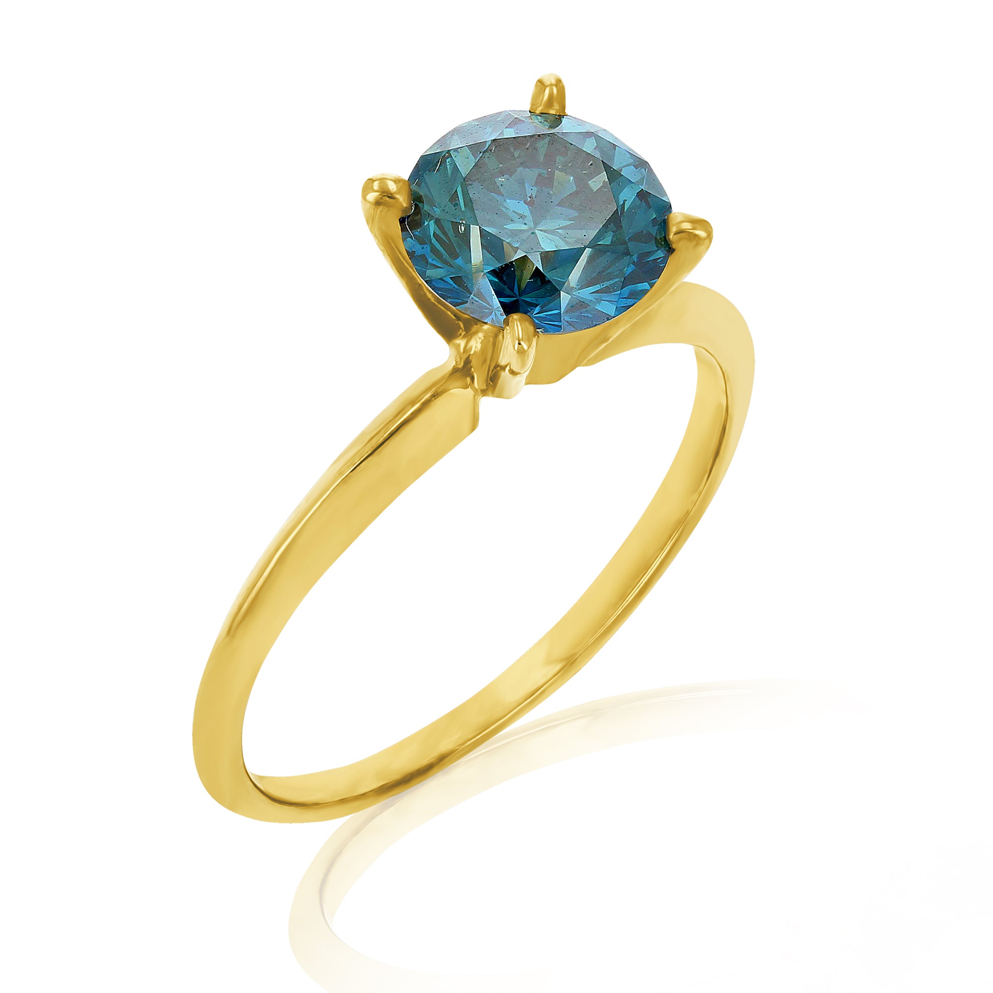 1.50 cttw Blue Diamond Solitaire Ring 14K Gold Size 7