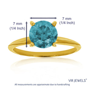 1.50 cttw Blue Diamond Solitaire Ring 14K Gold Size 7