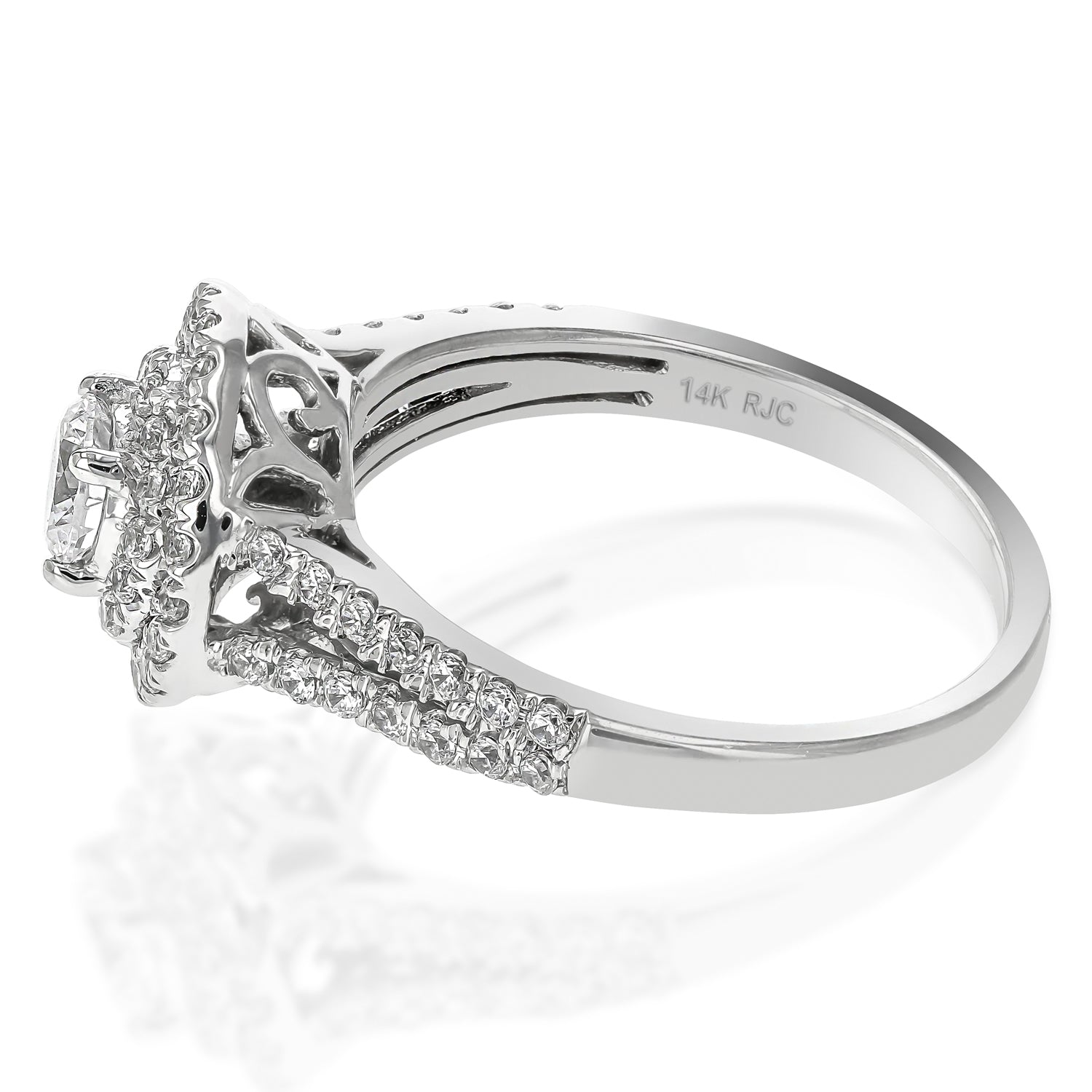 1 cttw 14k White Gold Diamond Ring Bridal Style With Double Round Frame Halo