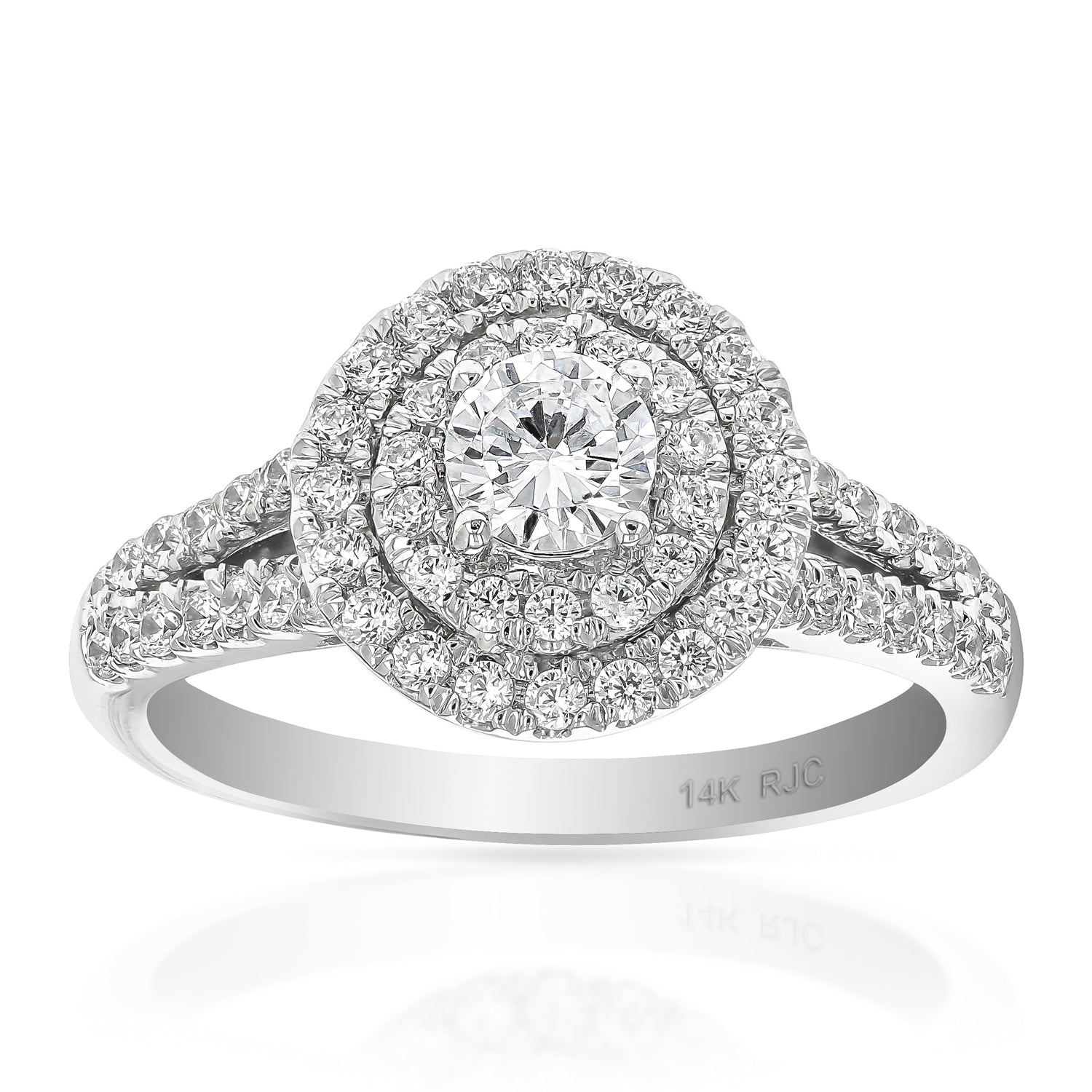 1 cttw 14k White Gold Diamond Ring Bridal Style With Double Round Frame Halo