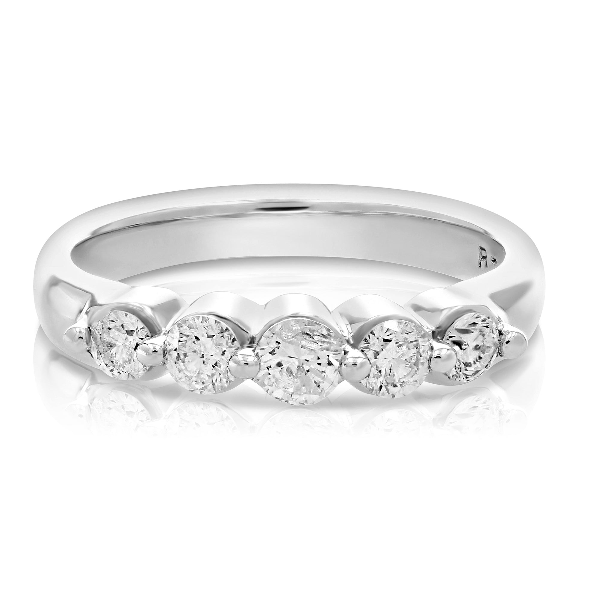 0.70 cttw Diamond 5 Stone Ring 14K White Gold Bridal Engagement Size 7