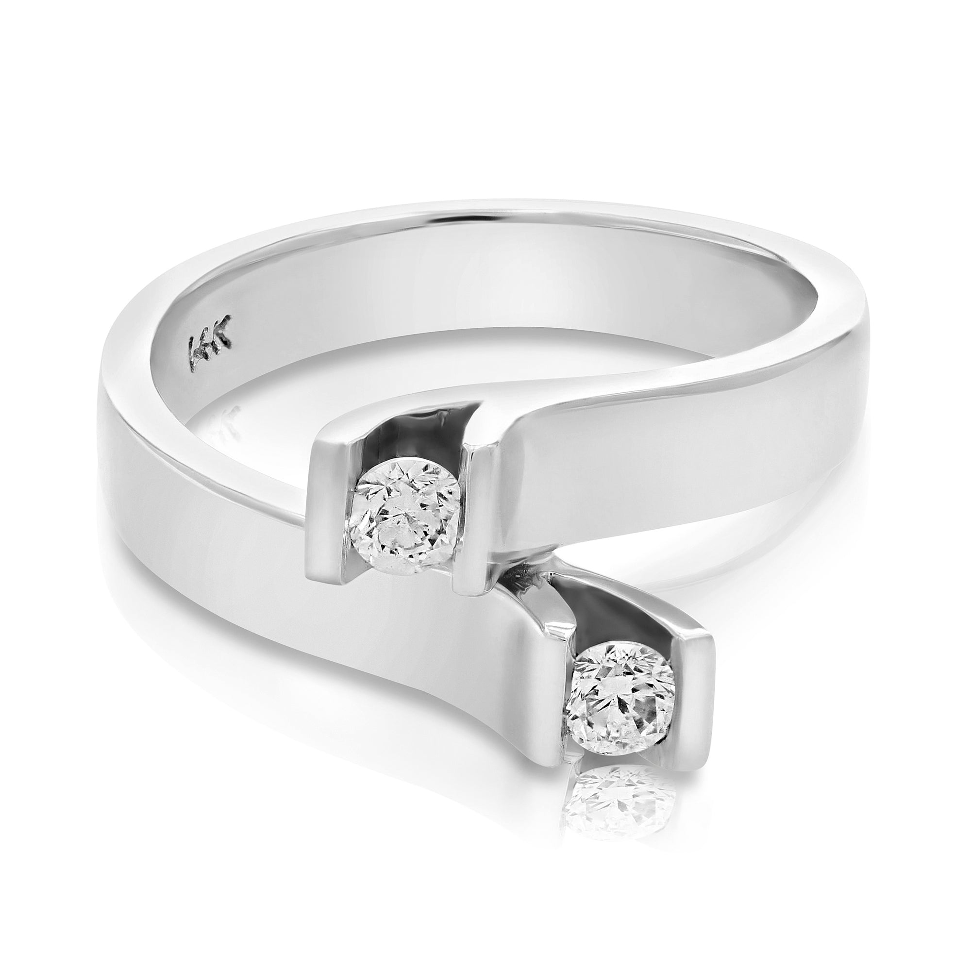 0.27 cttw 2 Stone Diamond Fashion Ring 14K White Gold Bridal Engagement Size 7