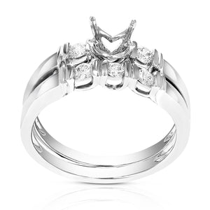 1/4 cttw Semi Mount Diamond Wedding Bridal Set 14K White Gold Round Size 7