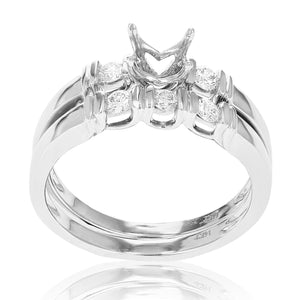 1/4 cttw Semi Mount Diamond Wedding Bridal Set 14K White Gold Round Size 7