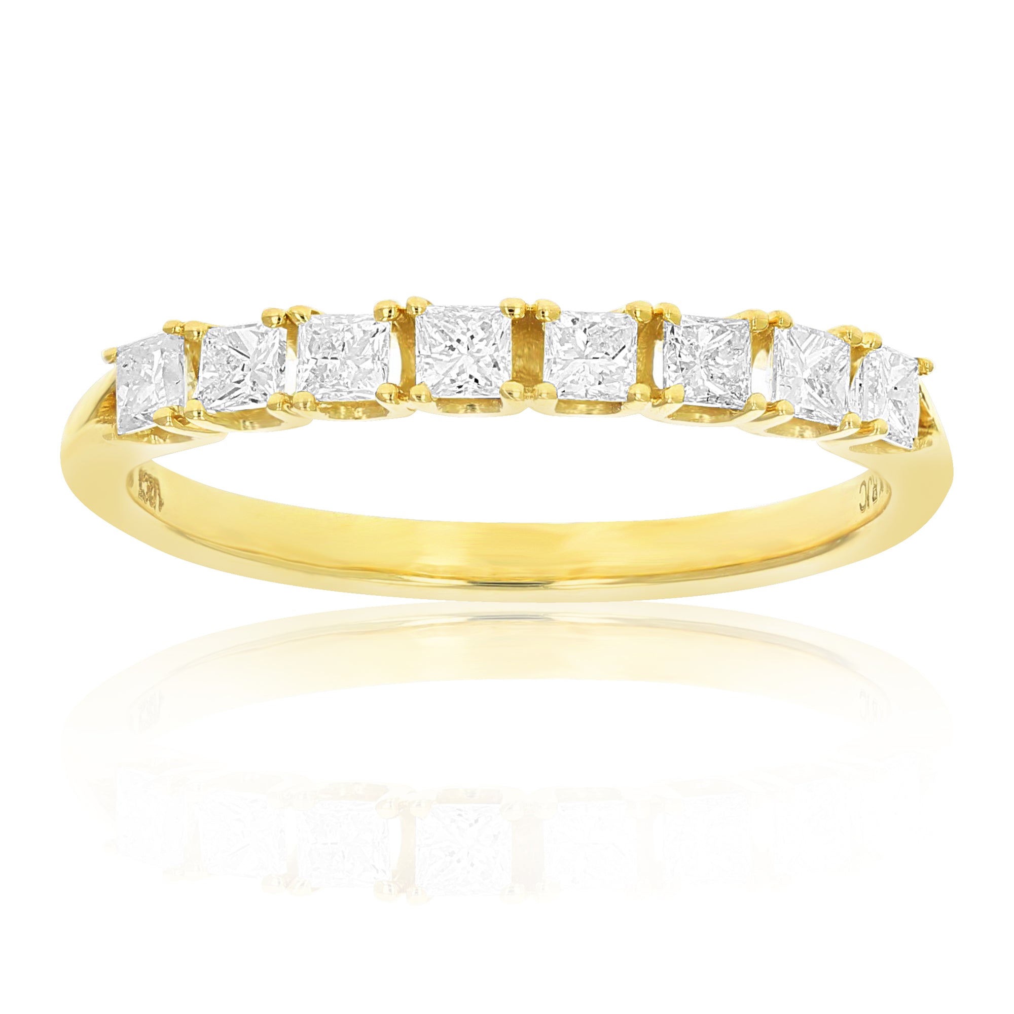 1/2 cttw Princess Cut Diamond Wedding Band 14K Yellow Gold 8 Stones Prong Set