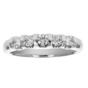 1 cttw Diamond 5 Stone Ring 14K White Gold Size 7