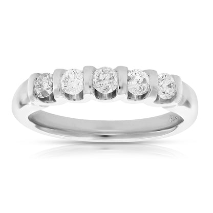 2/5 cttw Diamond 5 Stone Ring 14K White Gold Engagement Wedding Bridal Size 7