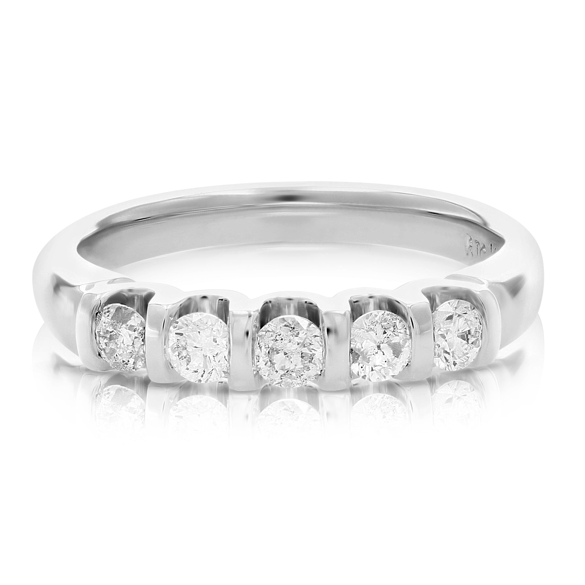 1 cttw Diamond 5 Stone Ring 14K White Gold Size 7