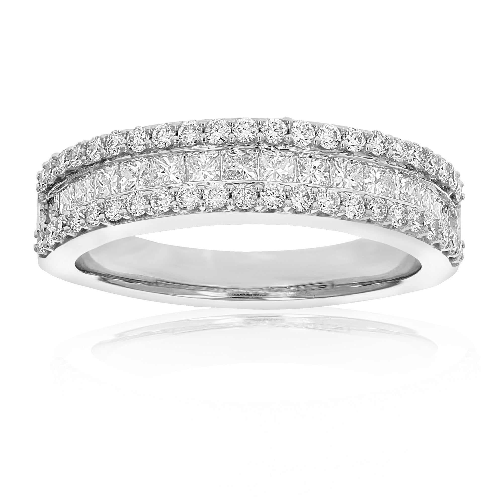 1 cttw Princess and Round Diamond Wedding Band 14K White Gold Multi Row Bridal