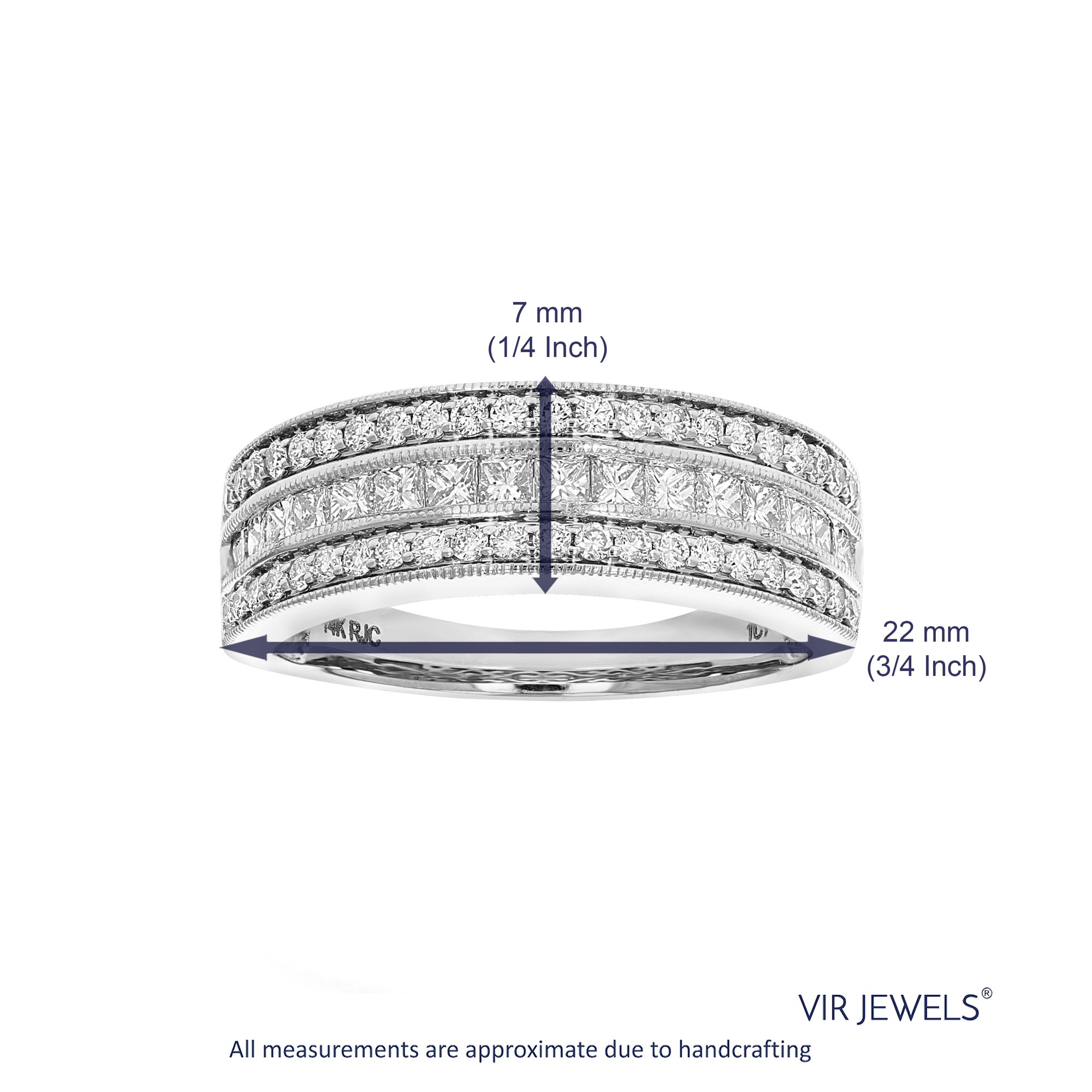 1 cttw Princess and Round Diamond Wedding Band with Milgrain 14K White Gold