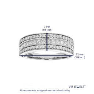 1 cttw Princess and Round Diamond Wedding Band with Milgrain 14K White Gold