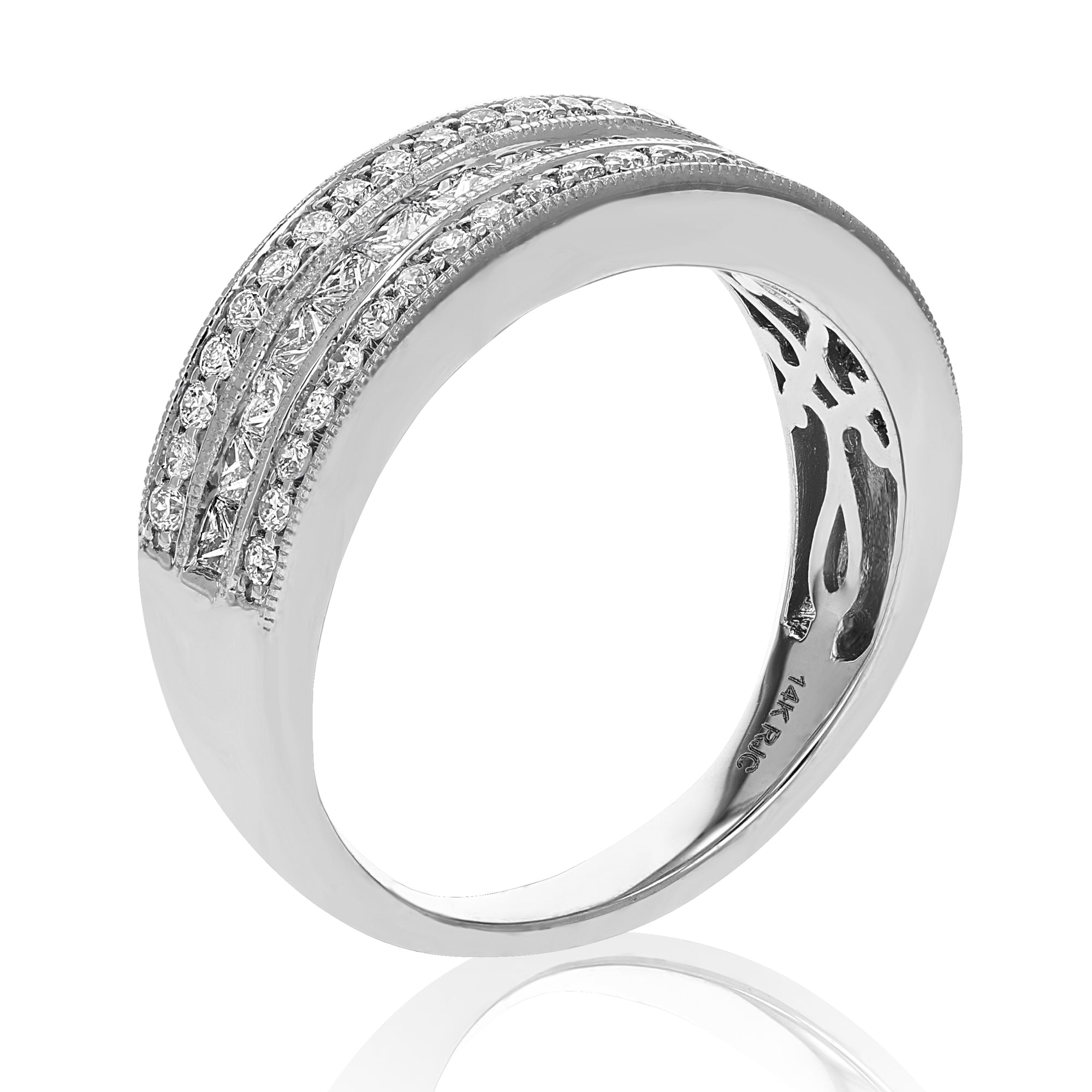1 cttw Princess and Round Diamond Wedding Band with Milgrain 14K White Gold